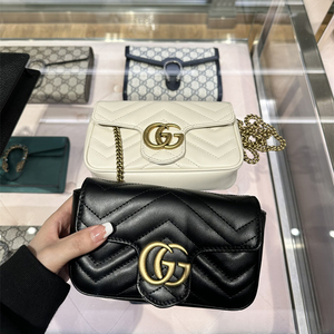 Gucci/古驰 GG Marmont 超mini马蒙女包小号金标logo单肩斜挎包