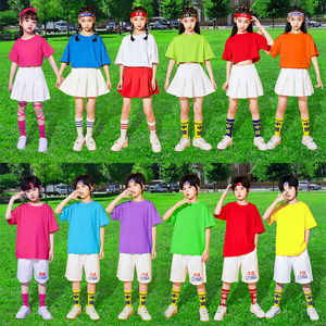 少儿童啦啦队表演出服小学生运动会糖果色T恤幼儿园班服合唱套装