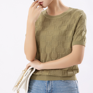 雅意娜菲2024夏季新款天丝纯色短袖针织衫女装设计感小众时尚女
