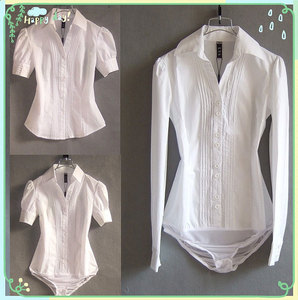 韩版春夏女士短袖衬衣职业装工作服白商务衫时尚长袖连体衬衫V领