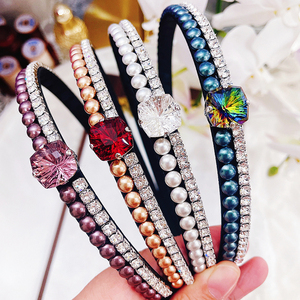 韩国新款S家奢华璀璨双排水晶珍珠发箍施华洛点缀镶钻宝石头箍