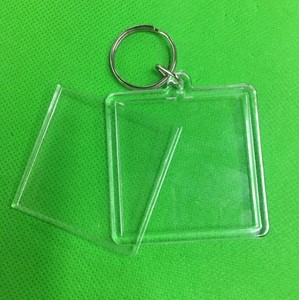 大四方形影楼钥匙链夹照片正方形钥匙扣透明塑料空白广告两寸相框