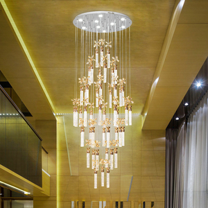 新款气泡客厅水晶柱LED轻奢简约长吊灯别墅复式楼梯旋转高层楼
