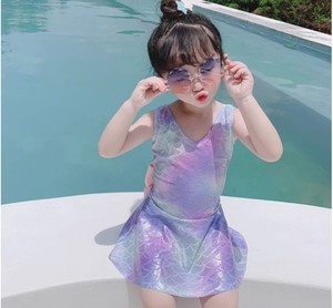 女童美人鱼泳衣连体韩国ins亮晶面料女宝宝泳装沙滩游泳套装