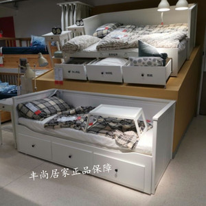 宜家汉尼斯坐卧两用床框架带3屉多功能实木沙发床国内代购