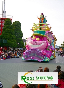 迪士尼花车粉色卡通动物主题巡游花车玻璃钢游行表演彩车
