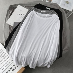 薄款基础慵懒长袖T恤女夏季2019新款韩版宽松显瘦防晒衣白色罩衫