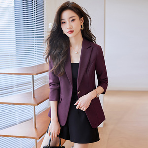 紫色小西装外套女2024新款春季小个子韩版修身气质时尚小西服上衣