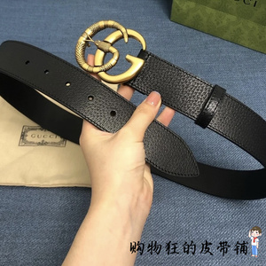 代购 GUCCI/古驰 蛇形双G带扣皮革腰带 黑色 百搭 4厘米 女士皮带