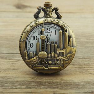 上海系列旅游纪念怀表 大号复古翻盖怀表 项链款大数字手表 礼品
