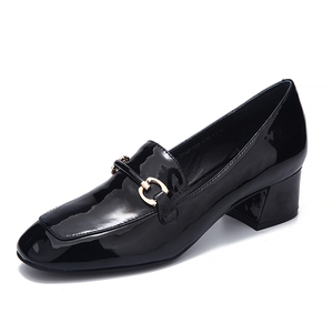 丽芙泰勒新款女鞋方头鞋欧洲鞋时尚鞋低跟鞋黑色羊漆皮单鞋