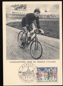 摩纳哥极限片1963：环法自行车赛50年，盖首日纪念戳 1片