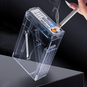 自动弹烟烟盒充电打火机创意一体20支装便携透明塑料细支香烟盒