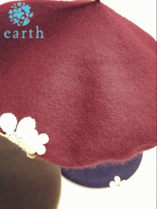 日本earth music森女纯羊毛贝蕾帽
