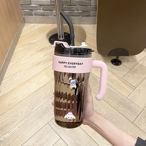 高颜值塑料杯女生带吸管便携办公室咖啡杯大容量夏季学生双饮水杯