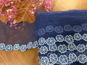 8.5cm 宝蓝色复古小花朵刺绣棉线网纱蕾丝花边辅料裙边DIY设计