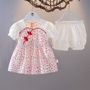 女童夏季连衣裙0-3岁女宝宝洋气公主裙套装8个月婴儿时尚短裤衣服