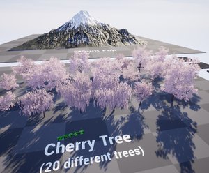 UE5虚幻4素材场景 地编亚洲 雪山日本富士山模型樱花CHERRY TREE