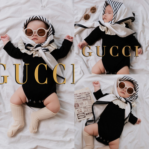 新款儿童摄影服装古驰GUCCI满月百天宝宝拍照服饰新生婴儿连体衣