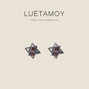 意大利【设计师】Luetamoy 925几何之美纯银三角形黑色耳环女轻奢