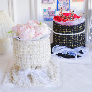 女王节小香风蛋糕装饰布艺格纹花束围边礼物花艺草莓蛋糕装饰包装
