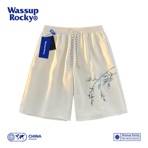 WASSUP新中式国风竹子刺绣短裤夏季薄款复古大码宽松运动五分裤男