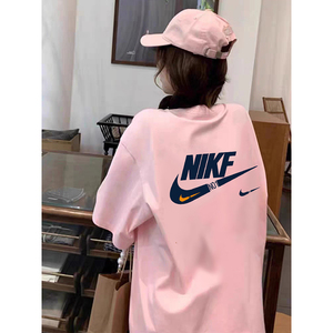 Nike耐克2024新款纯棉粉色短袖t恤男女运动休闲宽松大码上衣半袖