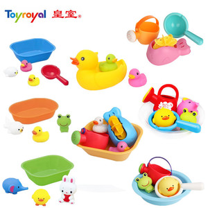 日本皇室Toyroya儿童欢乐洗澡玩具组 小黄鸭捏捏叫漂浮戏水软胶