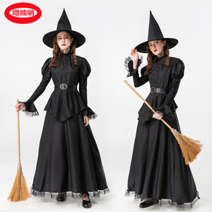 万圣节COS气质黑女巫婆服装迪士尼魔女扮演舞台服witch cos送帽子