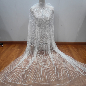 新款高品质白色珠绣蕾丝布料婚网纱礼服装饰DIY花边服装辅料批发