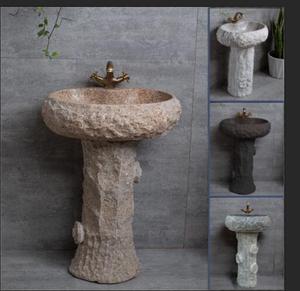 天然石材石头立柱盆 一体式洗手台艺术整体面盆卫生间洗手盆组合
