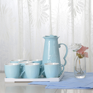 家用耐热茶壶茶具凉水壶杯子水具水杯套装陶瓷冷水壶套装收纳架