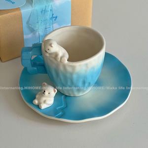 很治愈的礼物呀~超可爱手作小众陶瓷咖啡杯北极熊冰面设计感杯子