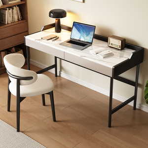 意式岩板实木书桌家用学生写字桌卧室台式电脑桌小户型成人办公桌