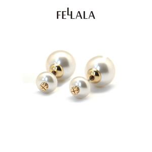 Fellala翡拉拉小众设计感耳钉女韩国简约双面耳环珍珠耳