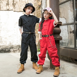 儿童街舞套装男童少儿嘻哈hiphop中国风工装连体裤女童表演出服潮
