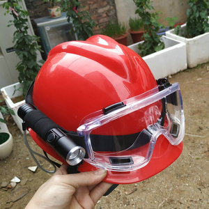 应急救援头盔消防安全帽侧面强光手电带护目镜蓝天防汛头盔带电筒