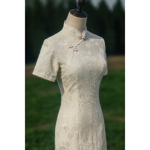 白色蕾丝旗袍改良夏季小个子短款年轻款复古气质日常素雅连衣裙女