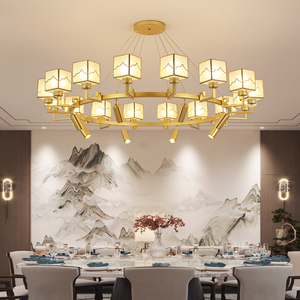 新中式餐厅吊灯中国风带射灯酒店包厢饭店包间餐馆雅间轻奢灯具