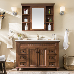 美式浴室柜组合橡木落地式大理石洗漱台洗手盆面池洗脸盆洗手台柜