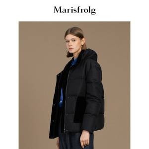 双11预售玛丝菲尔黑色白鹅绒羽绒服2019冬季新款女装短款外