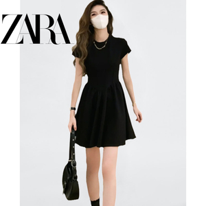 zara法式赫本风黑色连衣裙子女夏季2024新款设计感小个子显瘦收腰