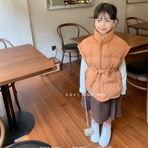 韩版儿童上衣冬季新款女童洋气收腰橙色保暖羽绒马甲中大童背心潮