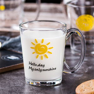简约家用玻璃杯子水杯透明早餐牛奶果汁杯耐热创意卡通ins北欧风