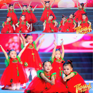 儿童灯笼舞蹈蓬蓬纱裙幼儿园梦娃说唱中国红喜庆演出服六一表演服