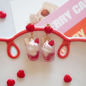 MISS朴| 草莓慕斯冰淇淋 原创手作甜美少女趣味食玩925银耳环耳夹