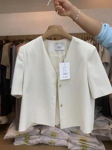 韩版简约薄款天丝棉小西装短外套女装夏季2024新款V领单排扣上衣1