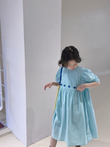 儿童连衣裙2024夏新款韩版女童洋气爱心棉布裙女孩全棉泡泡袖长裙