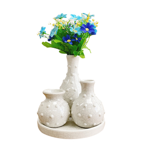 外贸陶瓷花插 创意三连小花瓶 冰裂纹花器 桌面摆设 细口花插瓶子