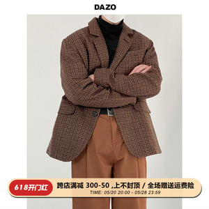 DAZO 港味格子西装男士厚实宽松复古西服外套ins潮流韩版帅气夹克